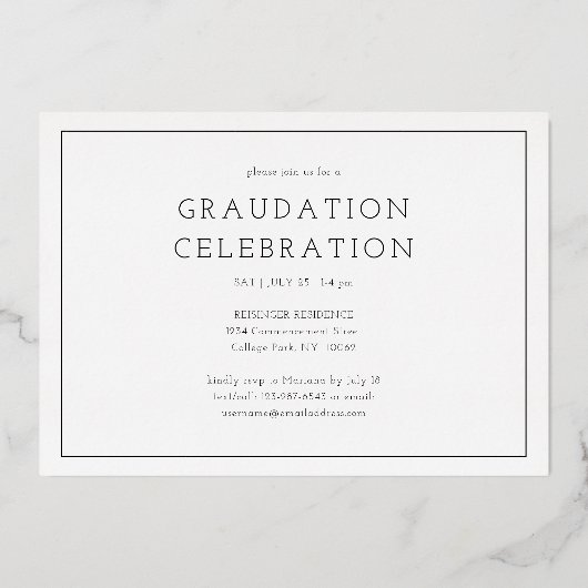 Gold Foil One Foto Modern Simple Graduation Party Folieneinladung (Rückseite)