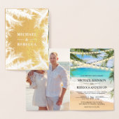 Gold Foil Palm Blätter String Lights Wedite Einlad Folienkarte (Anzeige)