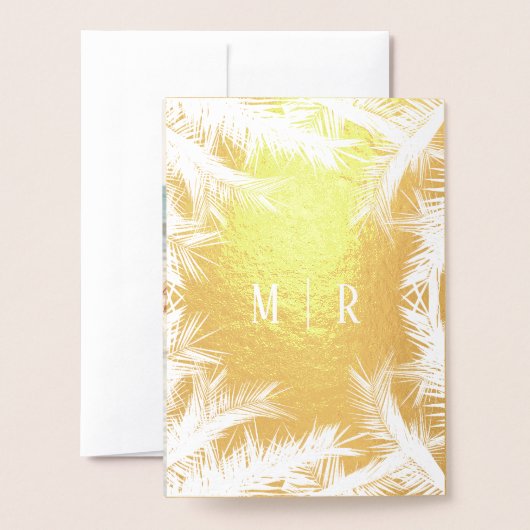 Gold Foil Palm Blätter String Lights Wedite Einlad Folienkarte (Rückseite mit Umschlag)