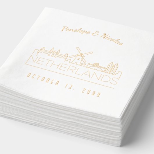 Gold Foil Personalisiert Niederlande Wedding Napki Servietten Mit Folie (Ausschnitt)