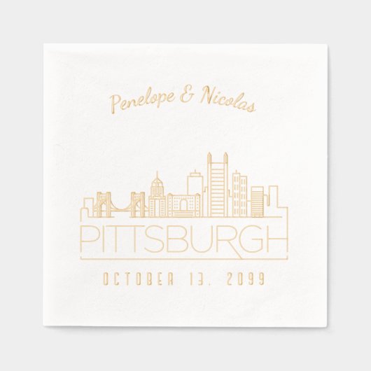 Gold Foil Personalisiert Pittsburgh Wedding Napkin Servietten Mit Folie (Vorderseite)