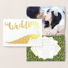 Gold Foil Pfau Ihr Foto Hochzeitseinladungen Folienkarte