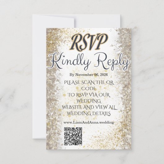 Gold Foil Photo Wedding RSVP QR Code Card (Vorderseite)