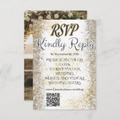 Gold Foil Photo Wedding RSVP QR Code Card (Vorne/Hinten)