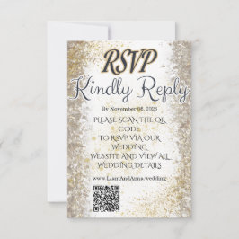 Gold Foil Photo Wedding RSVP QR Code Card Karte