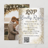 Gold Foil Photo Wedding RSVP QR Code Card Karte (Vorne/Hinten)