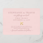 Gold Foil Pink World Map Zielort Save the Date Folieneinladung (Rückseite)