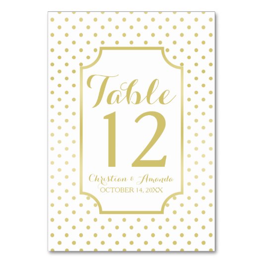 Gold Foil Polka-Dots Moderne Hochzeitsstimmung Tis Tischnummer (Vorderseite)