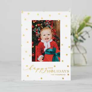 Gold Foil Pompoms Polka Dot Foto Holiday Card Folien Feiertagskarte