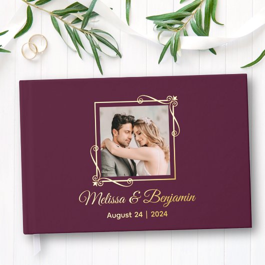 Gold Foil Rahmen für Burgundy Wedding Gästebuch
