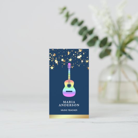 Gold Foil Rainbow Gitarre Dozentin Gitarrist Visitenkarte (Stehend Vorderseite)