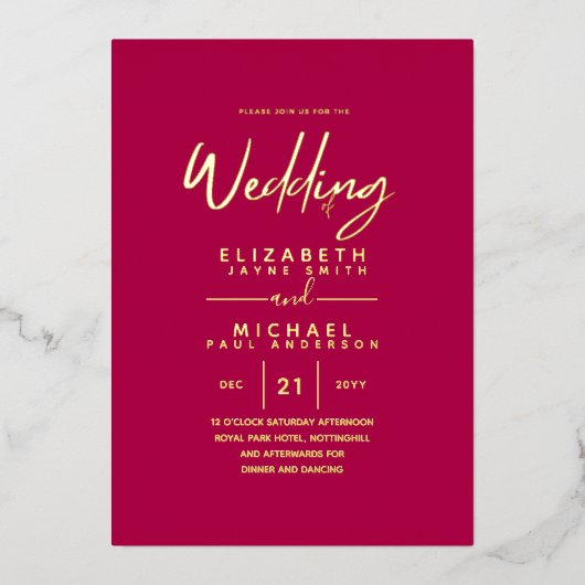 GOLD FOIL Raspberry Jam Modern All-in-1 Wedding Folieneinladung (Vorderseite)