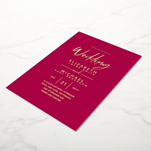 GOLD FOIL Raspberry Jam Modern All-in-1 Wedding Folieneinladung (Gedreht)