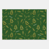 Gold Foil Red Green Weihnachtsbaum Muster Urlaub Geschenkpapier Set (Vorderseite 2)