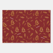 Gold Foil Red Green Weihnachtsbaum Muster Urlaub Geschenkpapier Set (Vorderseite)