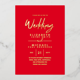 GOLD FOIL Red Modern All-in-1 Wedding Folieneinladung