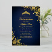 Gold Foil Rose Navy Quinceanera Geburtstag Folieneinladung (Stehend vorne)