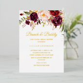 GOLD FOIL Roter Burgunder Blumenbrunch und Bubbly Folieneinladung (Stehend vorne)