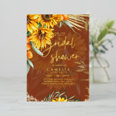 GOLD FOIL Rustikale Sonnenblumen BRAUTPARTY QR Cod Folieneinladung (Stehend vorne)