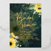 GOLD FOIL Rustikale Sonnenblumen BRAUTPARTY QR Cod Folieneinladung (Vorderseite)