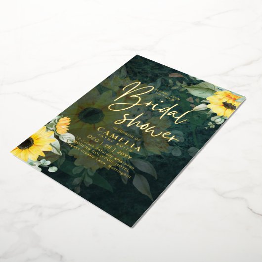 GOLD FOIL Rustikale Sonnenblumen BRAUTPARTY QR Cod Folieneinladung (Gedreht)