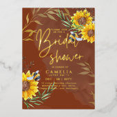 GOLD FOIL Rustikale Sonnenblumen BRAUTPARTY QR Cod Folieneinladung (Vorderseite)