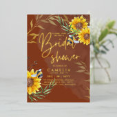 GOLD FOIL Rustikale Sonnenblumen BRAUTPARTY QR Cod Folieneinladung (Stehend vorne)