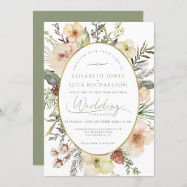 Gold Foil Sage Green Christmas Monogram Wedding Einladung