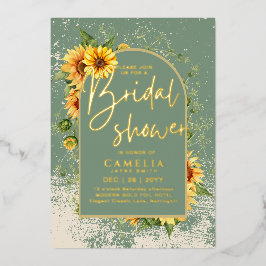 GOLD FOIL Sage Sonnenblumen BRAUTPARTY QR Code Folieneinladung