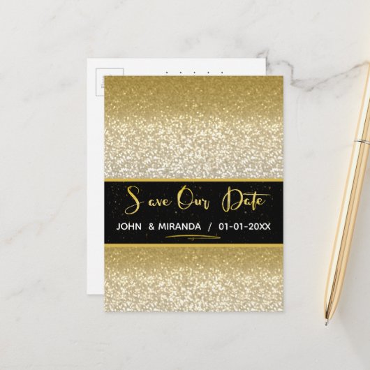 Gold Foil Save the Date Glitzer Ankündigungspostkarte (Vorderseite/Rückseite Beispiel)