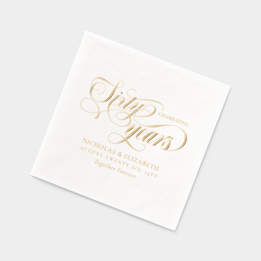 Gold Foil-Schriftart geben Namen zum 60. Hochzeits Servietten Mit Folie (Links)