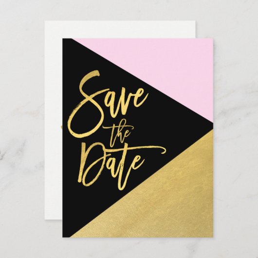 Gold Foil Schwarz Modern Script Save the Date Ankündigungspostkarte (Vorne/Hinten)