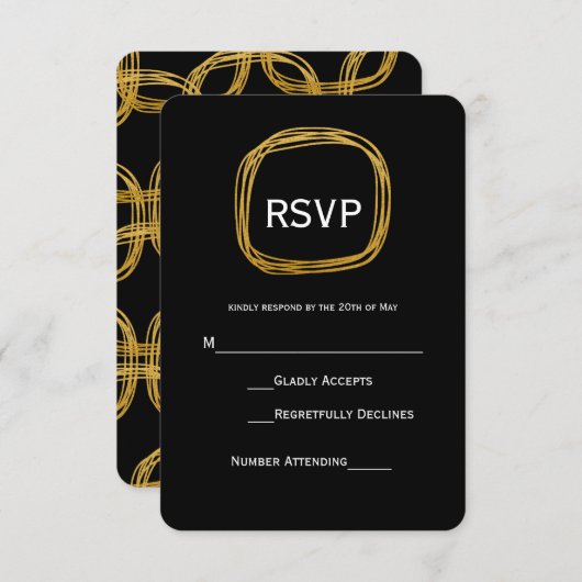 Gold Foil Scribble Circle Modern RSVP Card (Vorne/Hinten)
