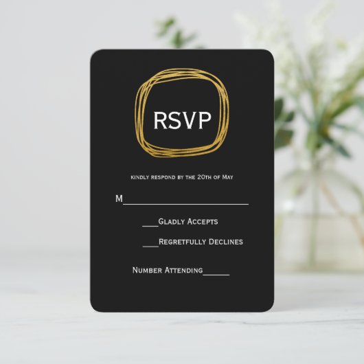 Gold Foil Scribble Circle Modern RSVP Card (Stehend Vorderseite)