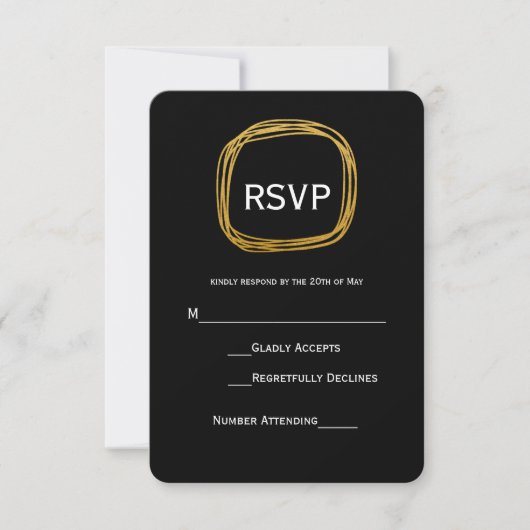 Gold Foil Scribble Circle Modern RSVP Card Karte (Vorderseite)