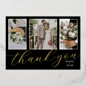 Gold Foil Script 3-Foto Hochzeit Dankeschön Karte (Vorderseite)