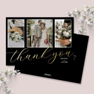 Gold Foil Script 3-Foto Hochzeit Dankeschön Karte