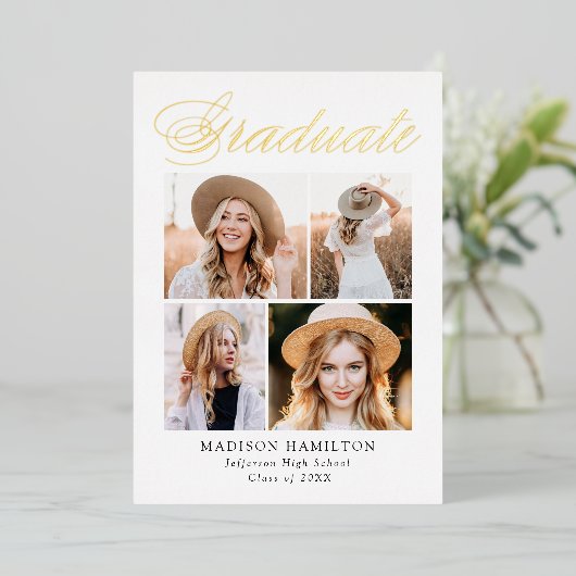 Gold Foil Script 4 Foto Abschluss Ankündigung (Stehend vorne)