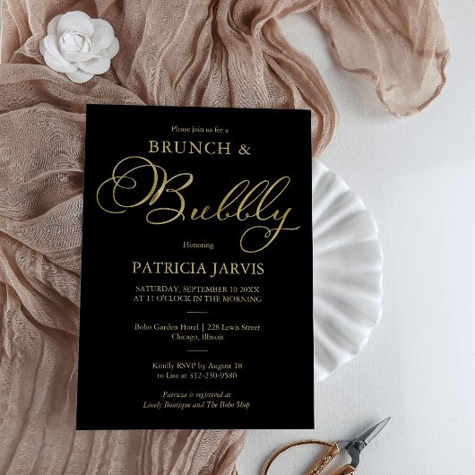 Gold Foil Script Brunch und Bubbly Brautparty Einladung