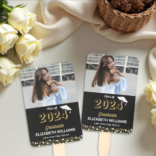 Gold Foil Script Confetti Foto Black Grad Fächer