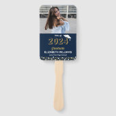 Gold Foil Script Confetti Foto Blue Grad Fächer (Vorderseite)