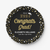 Gold Foil Script Confetti Glückwunschs Grad Black Pappteller (Vorderseite)
