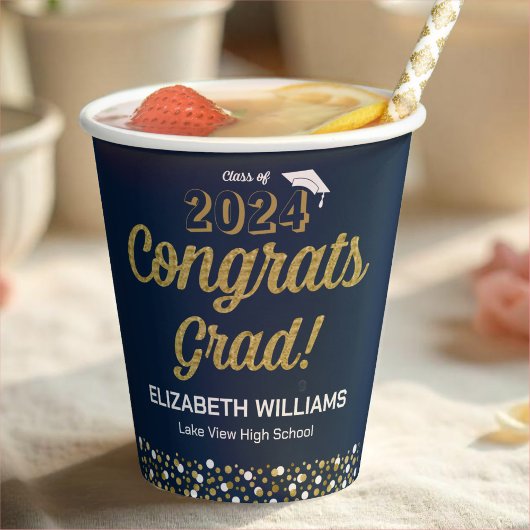 Gold Foil Script Confetti Glückwunschs Grad Blue Pappbecher
