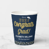 Gold Foil Script Confetti Glückwunschs Grad Blue Pappbecher (Vorderseite)