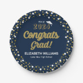 Gold Foil Script Confetti Glückwunschs Grad Blue Pappteller (Vorderseite)
