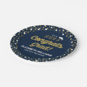 Gold Foil Script Confetti Glückwunschs Grad Blue Pappteller (Schrägansicht)