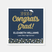 Gold Foil Script Confetti Glückwunschs Grad Blue Serviette (Vorderseite)