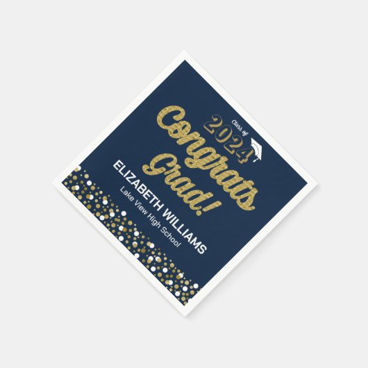Gold Foil Script Confetti Glückwunschs Grad Blue Serviette (Ecke)
