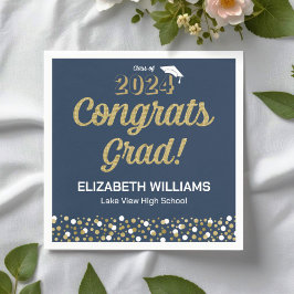 Gold Foil Script Confetti Glückwunschs Grad Blue Serviette