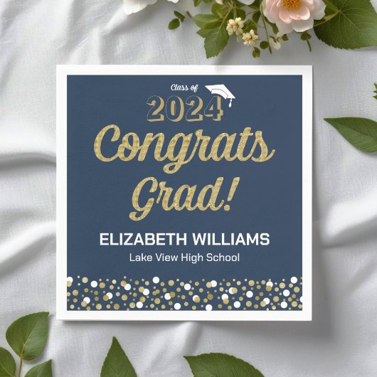 Gold Foil Script Confetti Glückwunschs Grad Blue Serviette